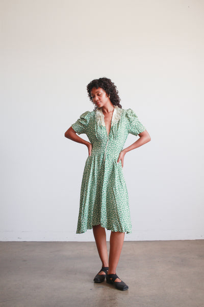 1940s Jade Rayon Polka Dot Midi Dress