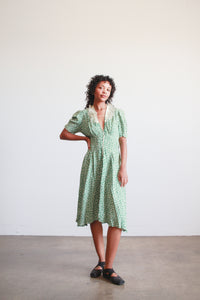 1940s Jade Rayon Polka Dot Midi Dress