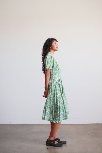 1940s Jade Rayon Polka Dot Midi Dress