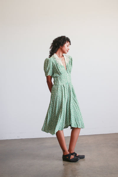 1940s Jade Rayon Polka Dot Midi Dress