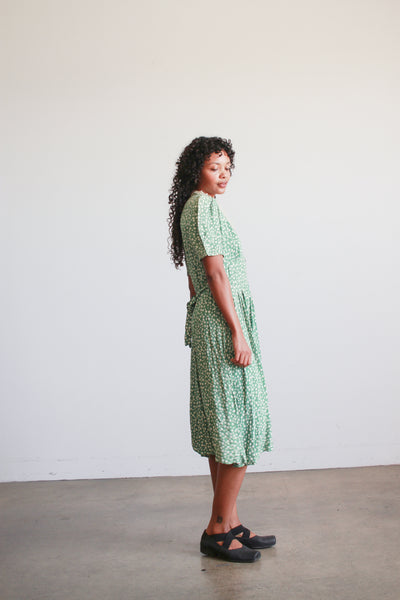 1940s Jade Rayon Polka Dot Midi Dress