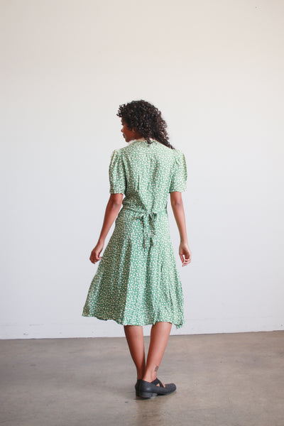 1940s Jade Rayon Polka Dot Midi Dress