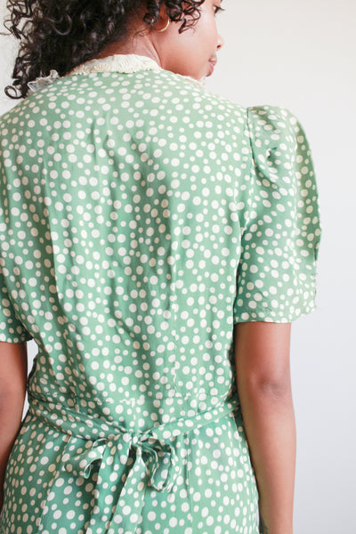 1940s Jade Rayon Polka Dot Midi Dress