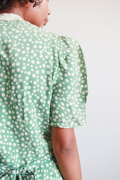 1940s Jade Rayon Polka Dot Midi Dress