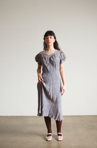 1930s Periwrinkle Liberty Print Rayon Dress