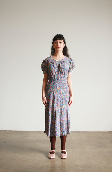 1930s Periwrinkle Liberty Print Rayon Dress
