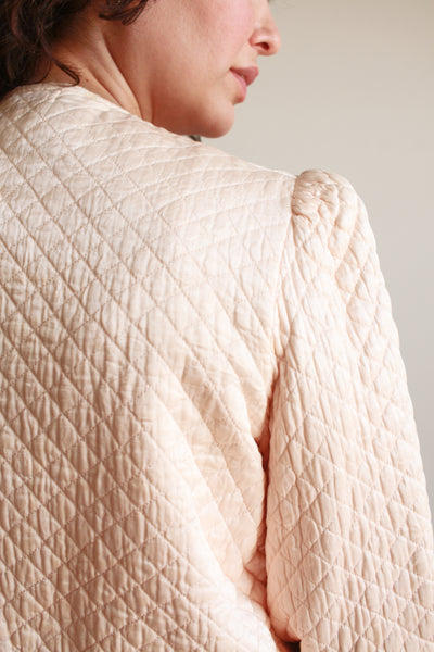 1940s Blush Satin Rayon Quilted Bed Jacket