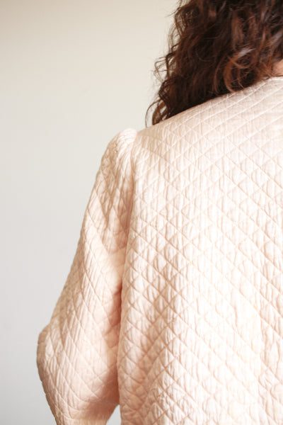 1940s Blush Satin Rayon Quilted Bed Jacket