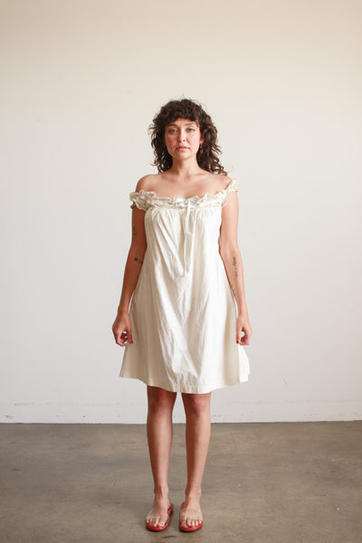 Antique Cream Cotton Blue Ribbon Trim Nightgown