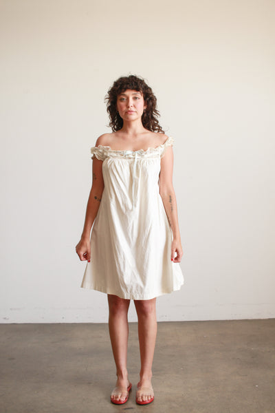 Antique Cream Cotton Blue Ribbon Trim Nightgown