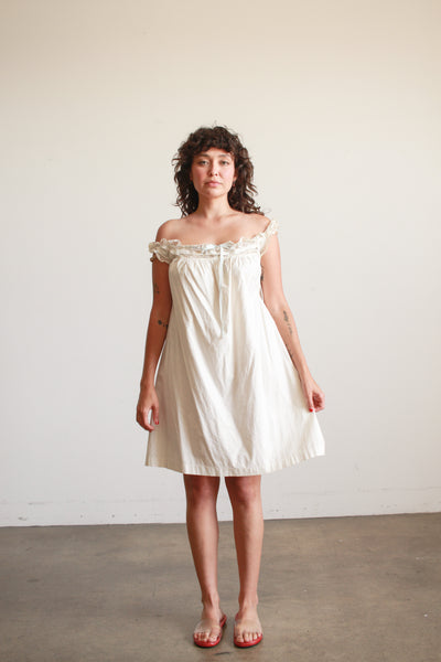 Antique Cream Cotton Blue Ribbon Trim Nightgown
