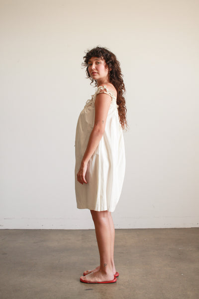 Antique Cream Cotton Blue Ribbon Trim Nightgown