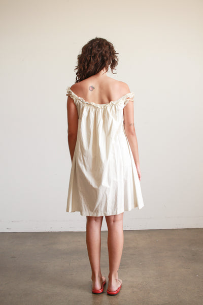 Antique Cream Cotton Blue Ribbon Trim Nightgown