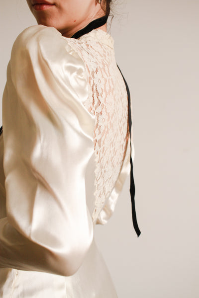 1930s Ivory Liquid Satin Lace Yolk Wedding Gown