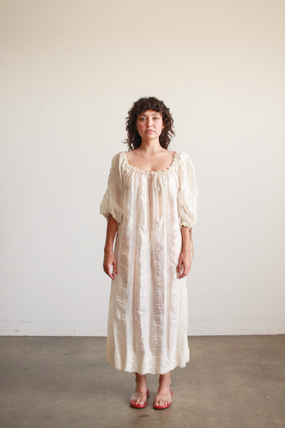 Antique Silk Cream Smock Tie Dress