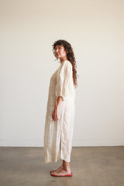Antique Silk Cream Smock Tie Dress