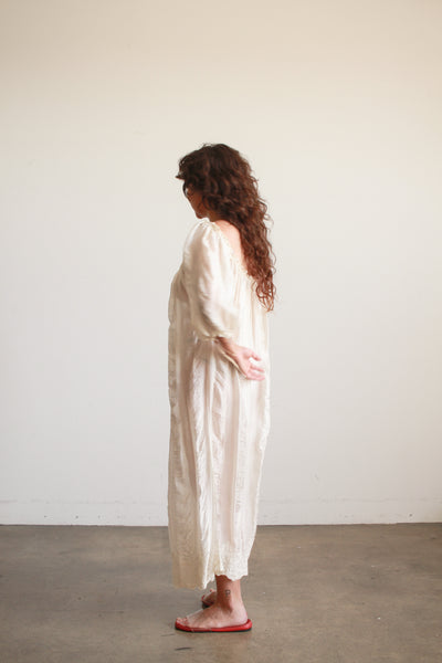 Antique Silk Cream Smock Tie Dress