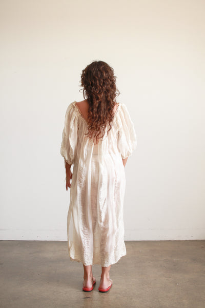 Antique Silk Cream Smock Tie Dress