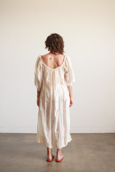 Antique Silk Cream Smock Tie Dress