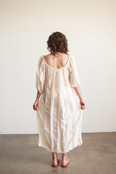 Antique Silk Cream Smock Tie Dress