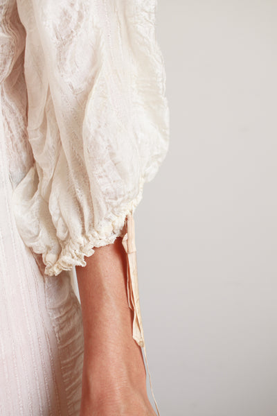 Antique Silk Cream Smock Tie Dress