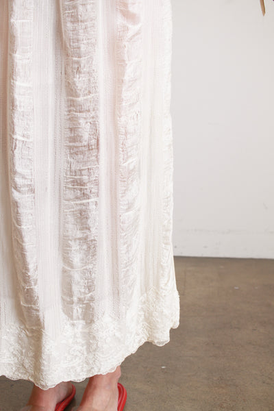 Antique Silk Cream Smock Tie Dress