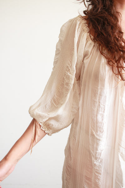 Antique Silk Cream Smock Tie Dress