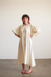1940s Cream Cotton Pleated Balloon Sleeve Dress – Blossom Vintage