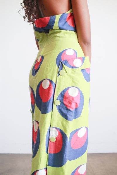 1930s Lime Green Cotton Printed Halter Dress