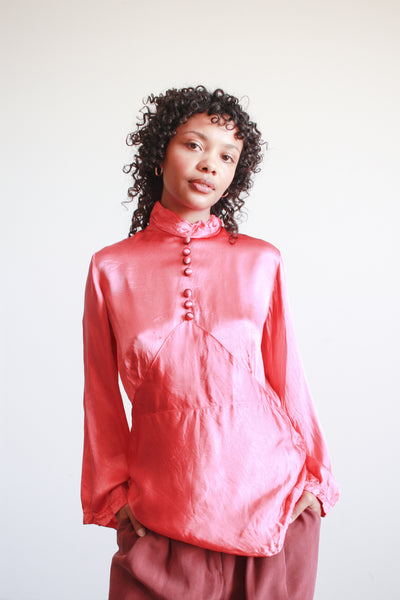 1930s Raspberry Liquid Satin Blouse