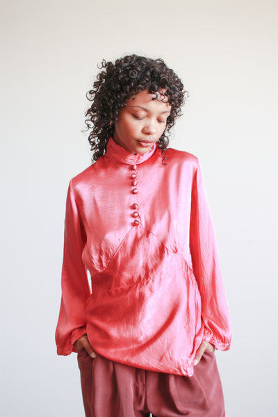 1930s Raspberry Liquid Satin Blouse
