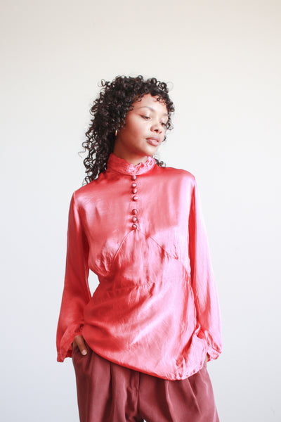 1930s Raspberry Liquid Satin Blouse