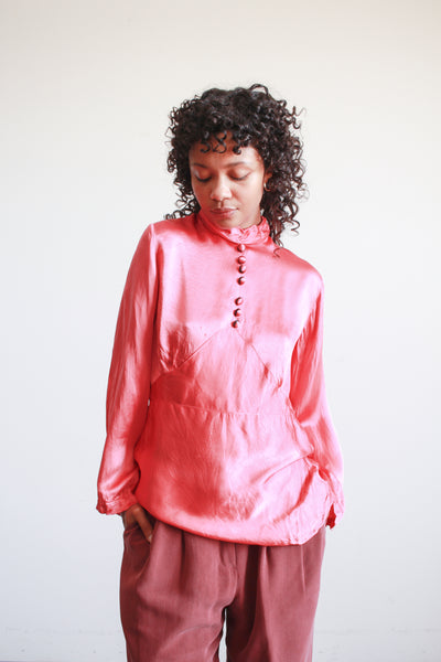 1930s Raspberry Liquid Satin Blouse