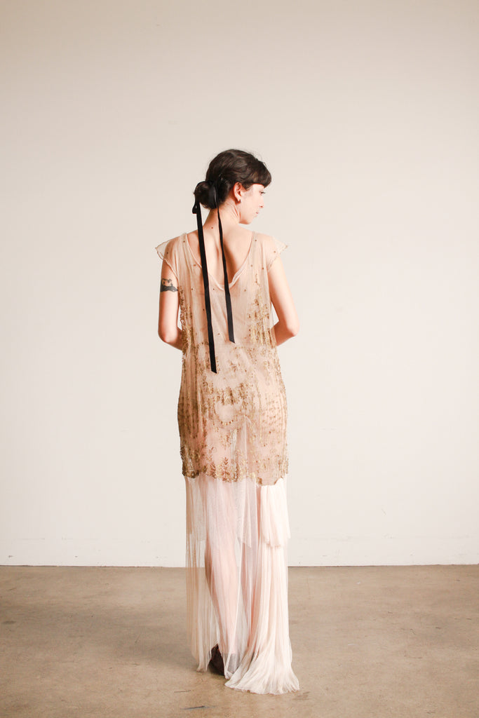 1920s Sheer Layered Bullion Lace Net Dress 1920s Sheer Layered Bullion Lace Net Dress