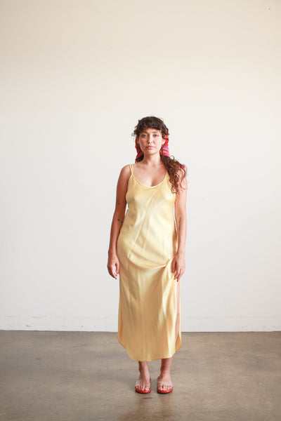 1990s Lemon Yellow Natori Silk Slip Dress
