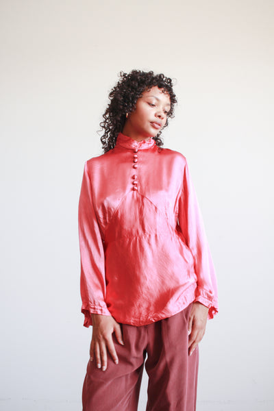 1930s Raspberry Liquid Satin Blouse