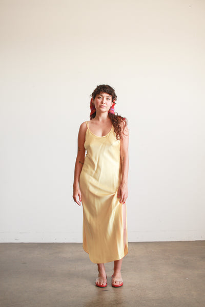 1990s Lemon Yellow Natori Silk Slip Dress