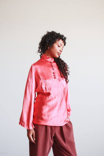 1930s Raspberry Liquid Satin Blouse