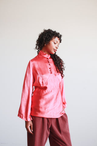 1930s Raspberry Liquid Satin Blouse