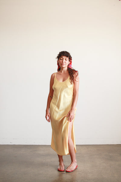 1990s Lemon Yellow Natori Silk Slip Dress