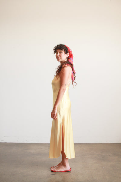 1990s Lemon Yellow Natori Silk Slip Dress