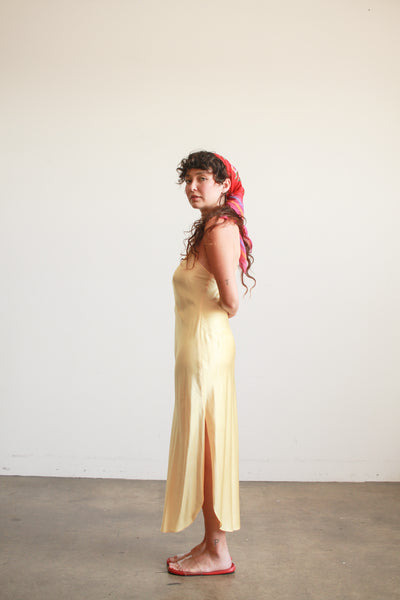 1990s Lemon Yellow Natori Silk Slip Dress