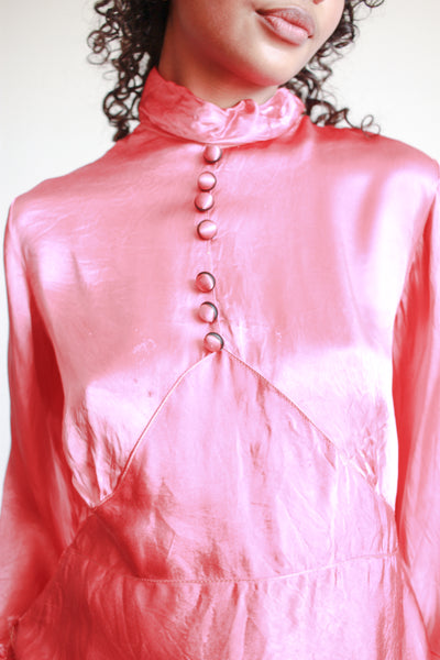 1930s Raspberry Liquid Satin Blouse