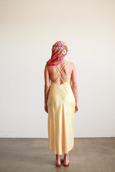1990s Lemon Yellow Natori Silk Slip Dress