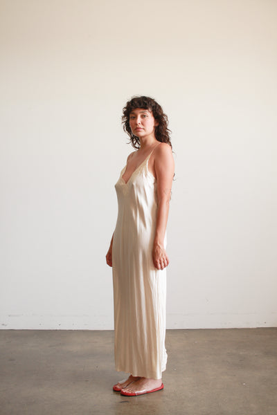 1980s Ecru Silk Charmeuse Plunge Slip Dress