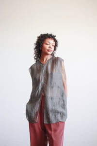 1990s Calvin Klein Gray Silk Sheer Sleeveless Blouse