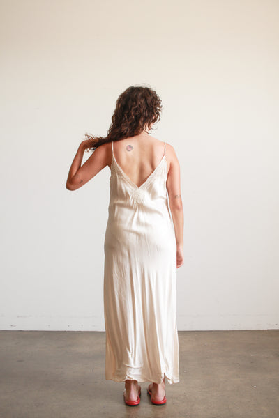 1980s Ecru Silk Charmeuse Plunge Slip Dress