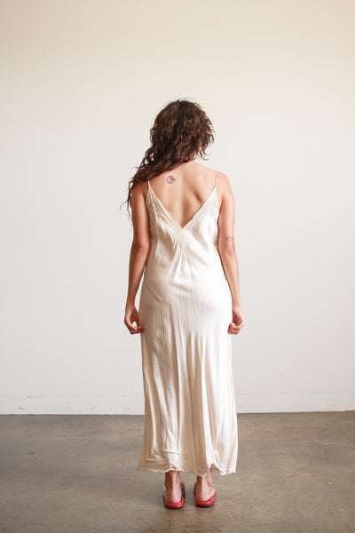 1980s Ecru Silk Charmeuse Plunge Slip Dress