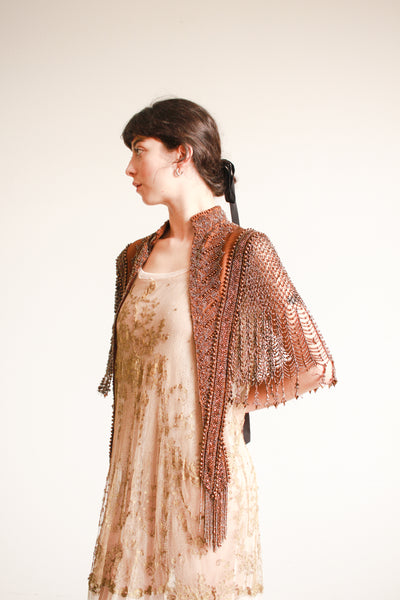 Victorian Chocolate Beaded Webbed Capelet