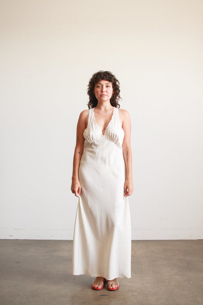 1990s Ivory Jacquard Silk Halter Slip Dress